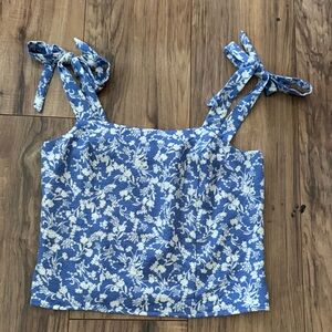 OLD NAVY | Blue and White Floral Cropped Shoulder Tie Top Size S